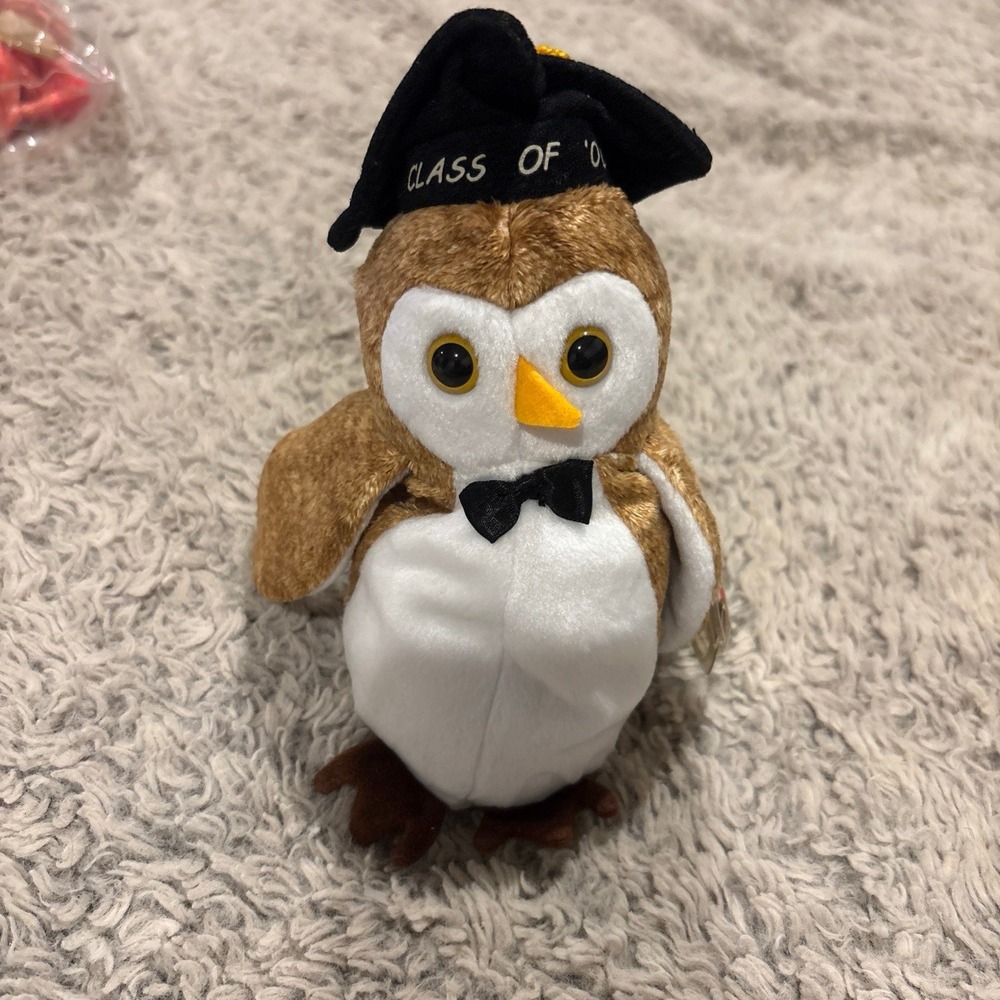 Ty Beanie Baby Wisest Owl Unisex OS Brown Excellent Graduation Class of 2000 Cap